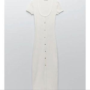NWT Zara button maxi white ribbed dress